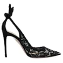 Contemporary Designer Black Lace Pumps With Bow At The Back - Autre Marque