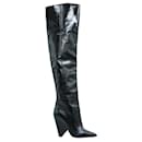 Saint Laurent Black Shinny Leather Over The Knee Black Boots