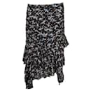 Veronica Beard Black Tiered Skirt with Floral Print & Gold Spots - Autre Marque