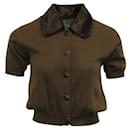 Versace Jeans Brown Short Sleeve Cardigan With Faux Fur Collar - Autre Marque