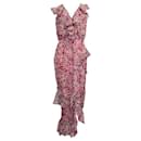 Saloni - Robe longue en soie fleurie rose avec encolure à volants - Autre Marque