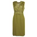 Alberta Ferretti Olive Green Silk Midi Dress