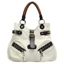 Versace White with Brown Trim Shoulder Bag