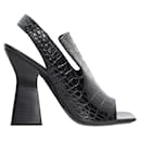 Celine Croc Embossed Leather Peep Toe Sandals - Céline