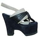 Contemporary Designer Navy Blue Thong Platform Sandals - Autre Marque