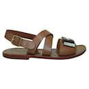 Marni Brown Leather Sandals With Embellishments