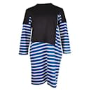 Contemporary Designer Black Blue and White Striped Cotton Dress - Autre Marque