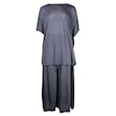 Linen Indigo Blue Loose Fitting Top and Wide Leg Pants - Autre Marque