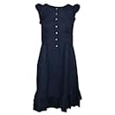 Contemporary Designer Navy Blue Dress With Buttons And Ruffles - Autre Marque