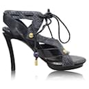LOUIS VUITTON Black Python Suede Patent Lace High Heel Sandals - Louis Vuitton