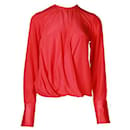 Contemporary Designer Red Silk Long Sleeve Top - Autre Marque