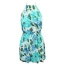 REFORMATION Blue and Turquoise Floral Print Mini Bare Back Dress - Reformation