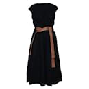 Loewe Black Woolen Dress with Brown Leather Belt