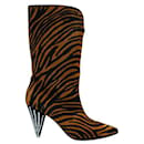 Contemporary Designer Brown Zebra Ponyhair Boots With Crystal Heels - Autre Marque