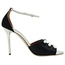 Contemporary Designer Black Satin Heels with Faux Pearls - Autre Marque