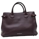 Burberry Dark Purple Grained Leather Tote - Checked Pattern On Sides