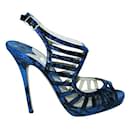 Jimmy Choo Blue Snakeskin Leather Caged Sandals
