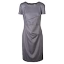 DONNA KARAN Grey Wool Pleated Round Neck Sleeved Dress - Donna Karan