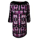 ANNA SUI Dolly Girl Black & Purple Printed Dress with Velvet Boat Neck - Anna Sui