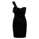 Contemporary Designer Black Satin One Sleeve Elegant Mini Dress - Autre Marque