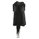 CONTEMPORARY DESIGNER Black Silk Top with attached Fringed Scarf - Autre Marque