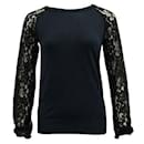 Diane Von Furstenberg Navy Silk And Black Lace Sweater