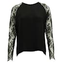 Contemporary Designer Black Silk Top With Lace Sleeves - Autre Marque