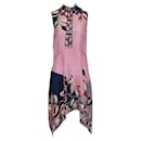 Emilio Pucci Vestido recto de seda con estampado rosa y lazo en el escote