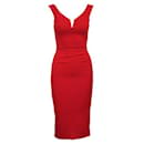 Contemporary Designer Red Bandage V-Wire Midi Dress - Autre Marque
