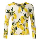 Suéter Dolce & Gabbana Cream Lemon Print Cashmere e seda com decote em V