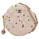 Beigefarbene, runde Umhängetasche aus Tweed von Chanel CC