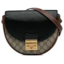 Brown Gucci GG Supreme Saddle Padlock Crossbody Bag