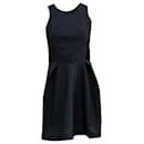 Maje Sheath Dress with Inverted Pleats in Navy Blue Polyester