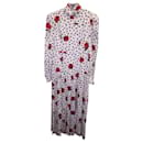 Alessandra Rich High-Neck Rose & Polka-Dot Print Dress in White Silk