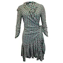 Diane Von Furstenberg Ruffled Wrap Dress in Turquoise Silk