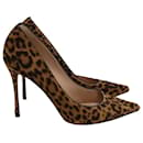Sergio Rossi Pointed Toe Pumps in Animal Print Pony Hair