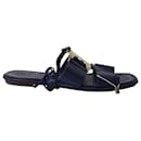 Tory Burch Flat Sandals with Gold Hardware in Blue Leather