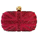 Bolsa clutch com caveira embelezada com cristal Alexander McQueen Britannia em camurça vermelha 'Dark Cherry' - Alexander Mcqueen