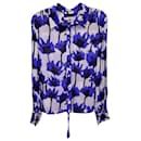 Jason Wu Floral Tie Neck Chiffon Blouse in Blue Viscose