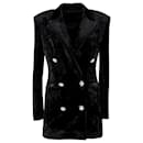 The Attico Double-Breasted Velvet Blazer Dress in Black Viscose 