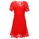 Michael Kors Short Sleeve Mini Dress in Red Viscose Lace