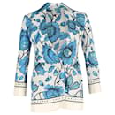 Gucci-Jacke mit Aquarellblumen aus blauer Seide