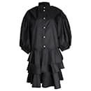 Comme Des Garcons Puff-Sleeve Tiered Taffeta Dress in Black Polyester