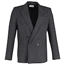 Saint Laurent Striped Double-Breasted Blazer in Grey Cotton