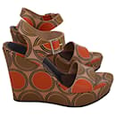 Marni Polka Dot Printed Wedge Sandals in Multicolor Leather 