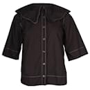 Ganni Bubi Collar Button-Up Blouse in Black Cotton