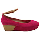 Tod's Ankle Strap Wedge Sandals in Pink Suede 
