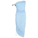 Bottega Veneta One-Shoulder Gathered Midi Dress in Light Blue Viscose