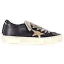 Golden Goose Hi Star with Metallic Star Sneakers in Black/Gold Leather 