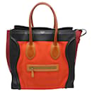 Celine Tricolor Micro Luggage Tote Bag in Red Orange Black Canvas and Leather - Céline